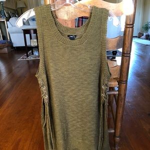 Rue 21 Army Green Lace-Up Sides Sweater Vest